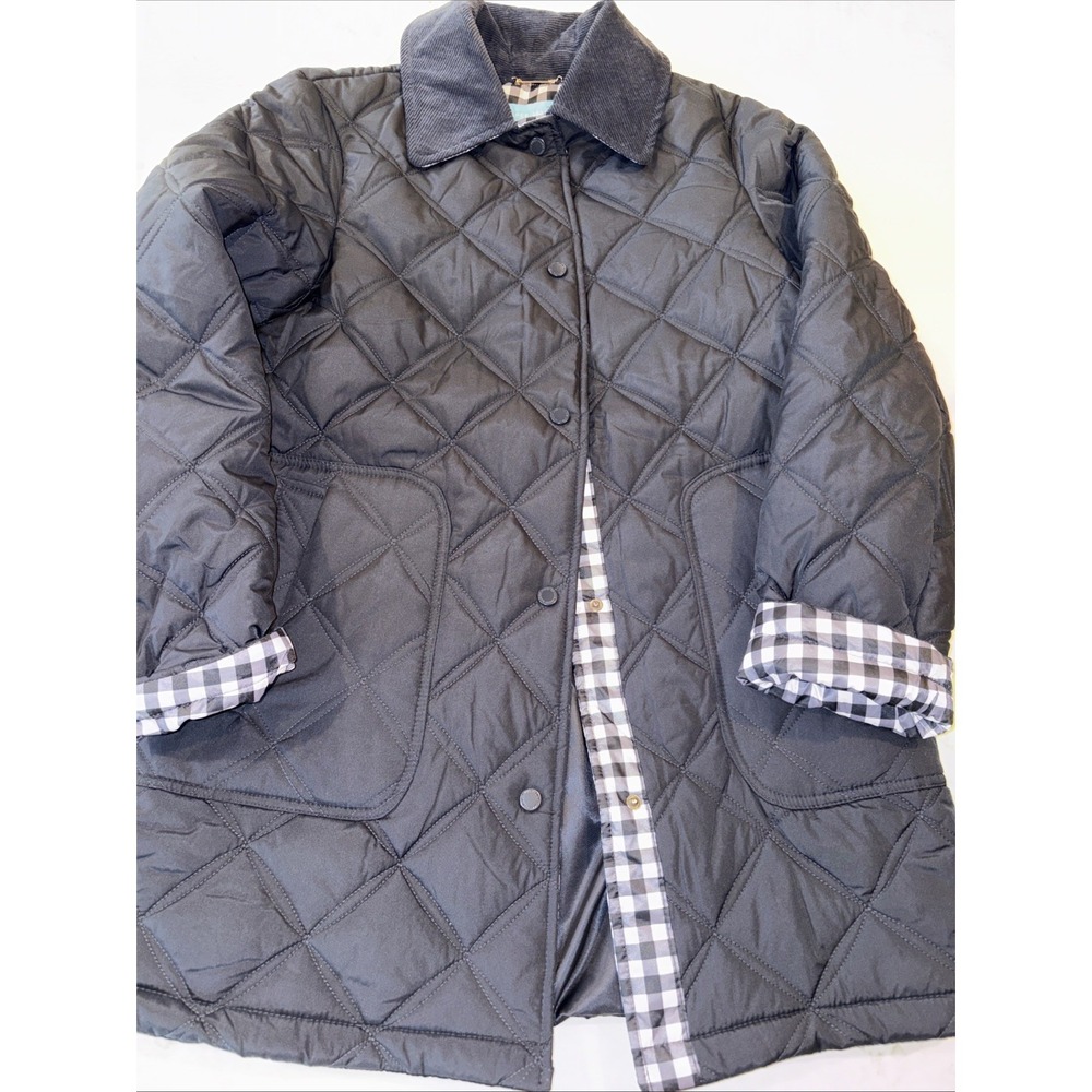 Draper James Quilted Barn Chore Jacket Womens S Coat Gingham Plaid Navy Preppy